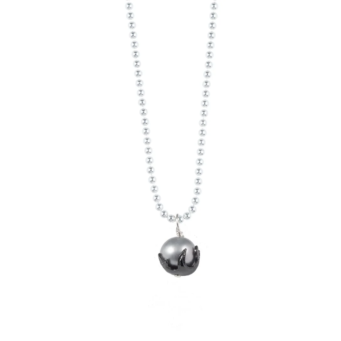 Pearl drop pendant necklace with flame setting — JASON Le COMPTE